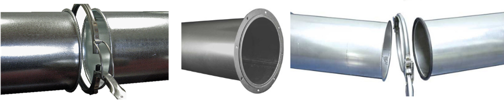 types of ductwork: clamp together duct, flanged duct, US Tubing