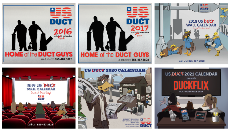 6 years of US Duct Duck Calendars