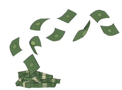 Illustration of a pile of cash blowing in the wind