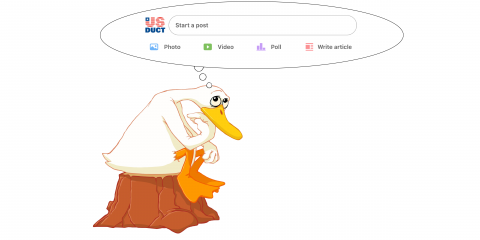 Illustration of a duck thinking about what to post on LinkedIn