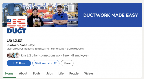 Screenshot of US Duct's LinkedIn profile 